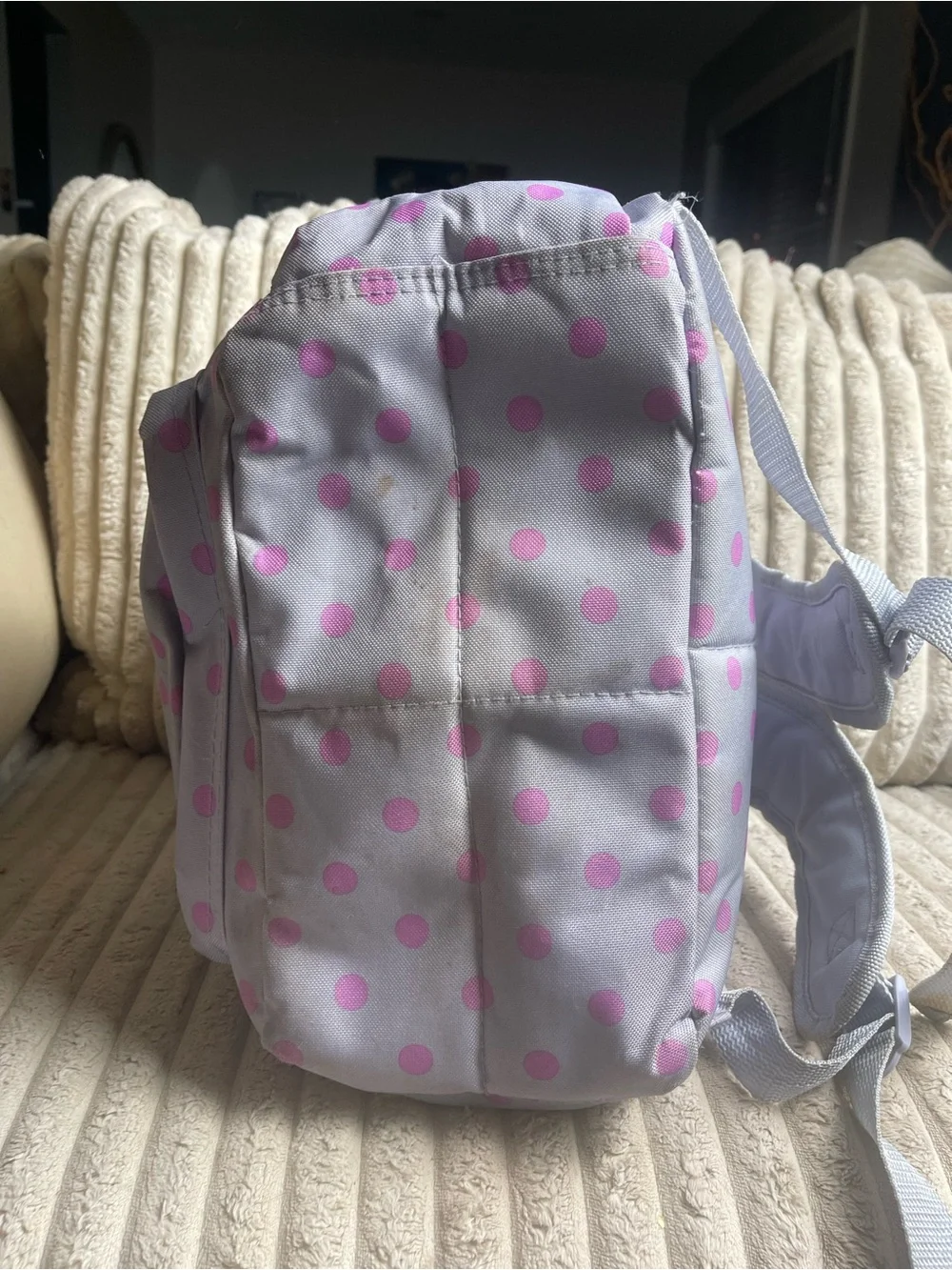 No Boundaries Women's Dome Backpack Gray Pink Polka Dot School Bag